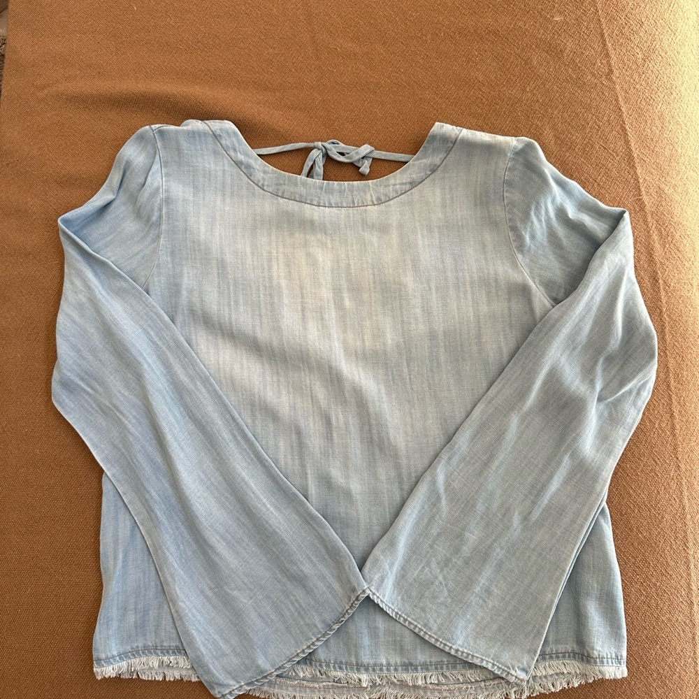 Anthropologie Cloth & Stone Blue Chambray Long Sleeve - Bell Sleeve XS